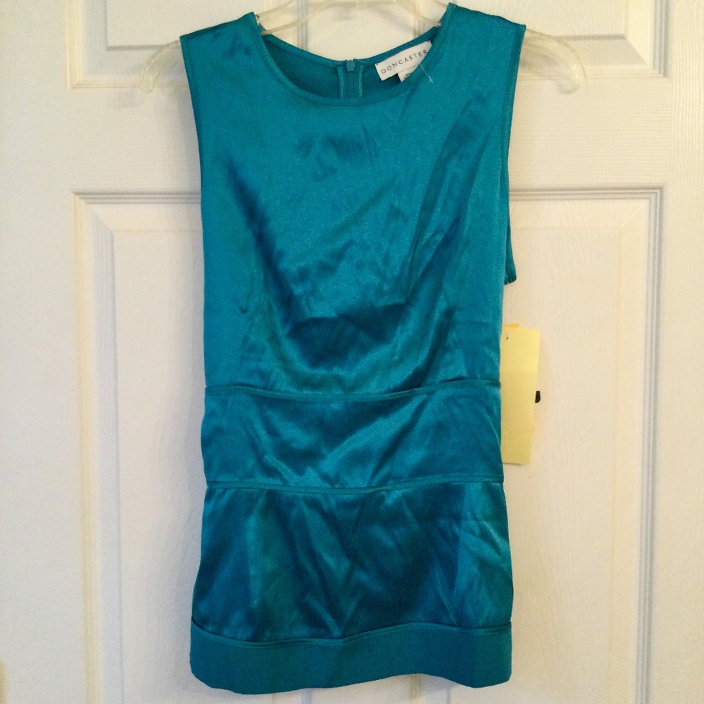 Shimmering blue sleeveless silk designer top